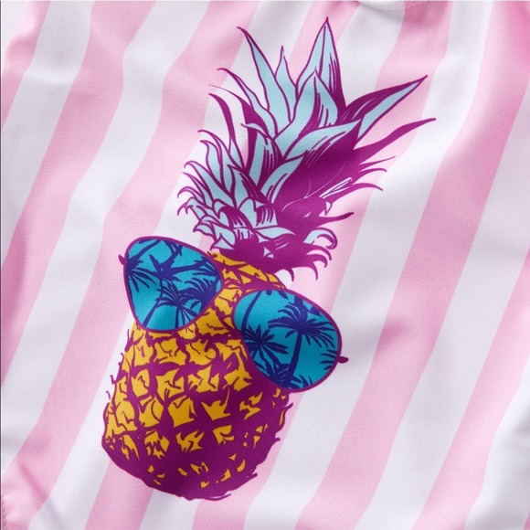 Baby  Pink Mad White Striped Pineapple Swim Suit Size 9-12 Months - Picture 4 of 6